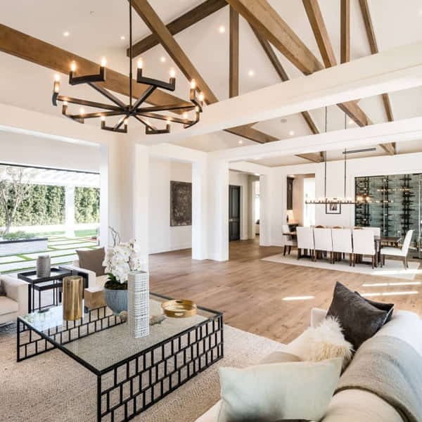 Bright, renovated modern farmhouse interior.